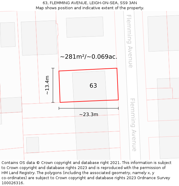 63, FLEMMING AVENUE, LEIGH-ON-SEA, SS9 3AN: Plot and title map