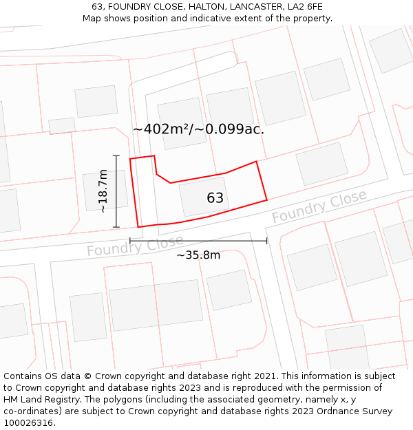 63, FOUNDRY CLOSE, HALTON, LANCASTER, LA2 6FE: Plot and title map