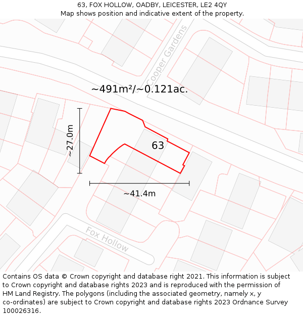 63, FOX HOLLOW, OADBY, LEICESTER, LE2 4QY: Plot and title map