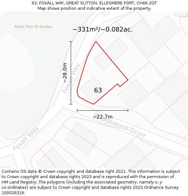 63, FOXALL WAY, GREAT SUTTON, ELLESMERE PORT, CH66 2GT: Plot and title map