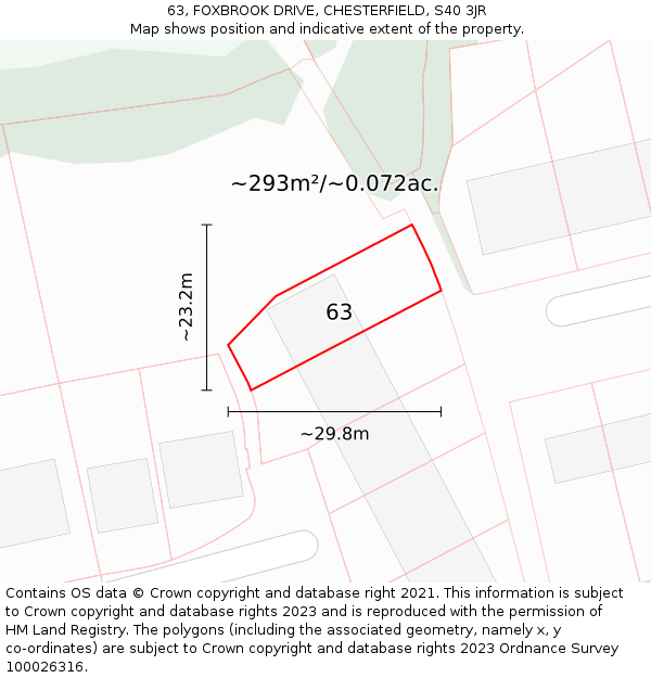63, FOXBROOK DRIVE, CHESTERFIELD, S40 3JR: Plot and title map