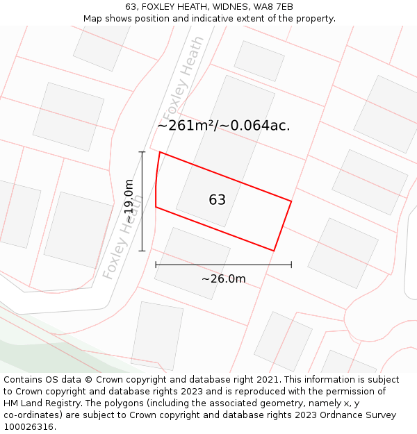 63, FOXLEY HEATH, WIDNES, WA8 7EB: Plot and title map