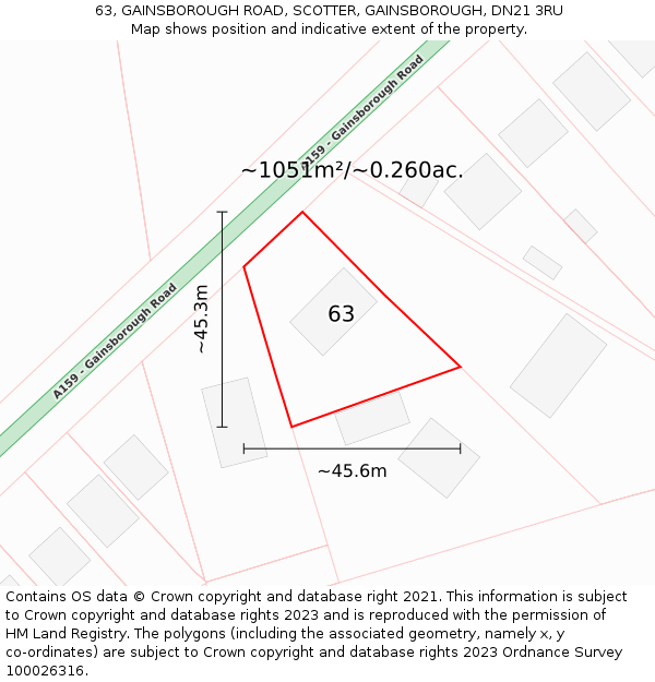 63, GAINSBOROUGH ROAD, SCOTTER, GAINSBOROUGH, DN21 3RU: Plot and title map
