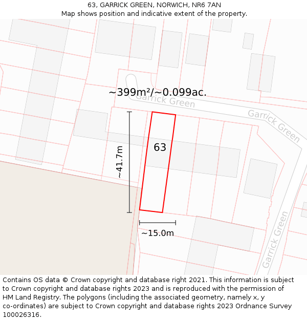 63, GARRICK GREEN, NORWICH, NR6 7AN: Plot and title map