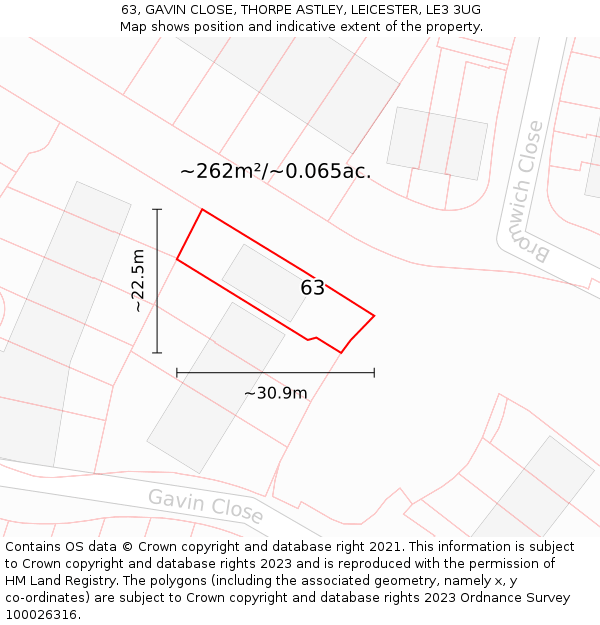 63, GAVIN CLOSE, THORPE ASTLEY, LEICESTER, LE3 3UG: Plot and title map