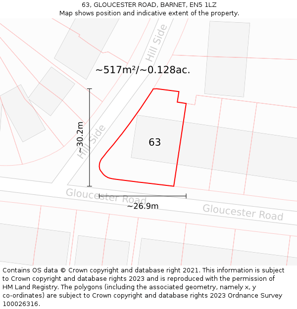 63, GLOUCESTER ROAD, BARNET, EN5 1LZ: Plot and title map