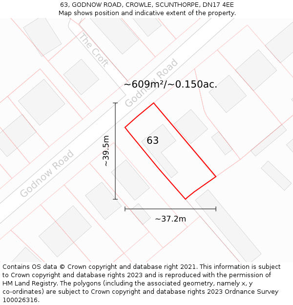 63, GODNOW ROAD, CROWLE, SCUNTHORPE, DN17 4EE: Plot and title map