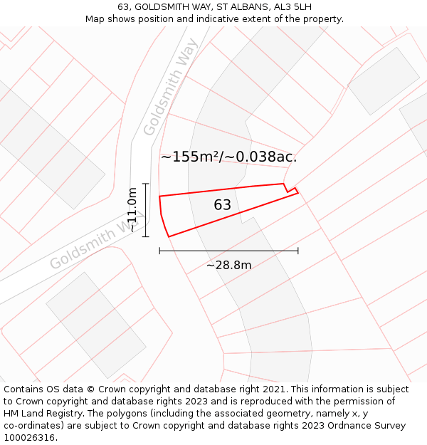 63, GOLDSMITH WAY, ST ALBANS, AL3 5LH: Plot and title map