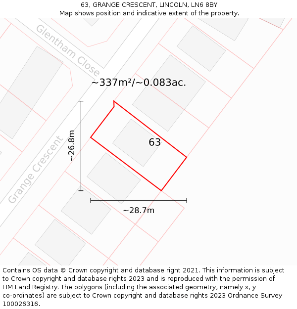63, GRANGE CRESCENT, LINCOLN, LN6 8BY: Plot and title map
