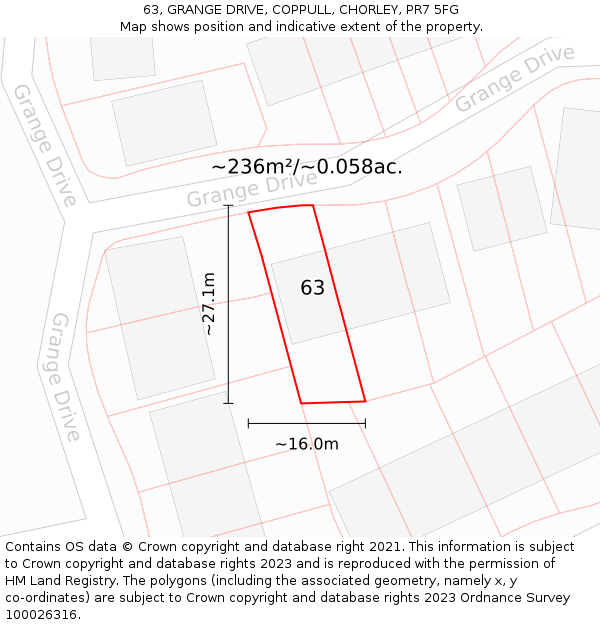 63, GRANGE DRIVE, COPPULL, CHORLEY, PR7 5FG: Plot and title map