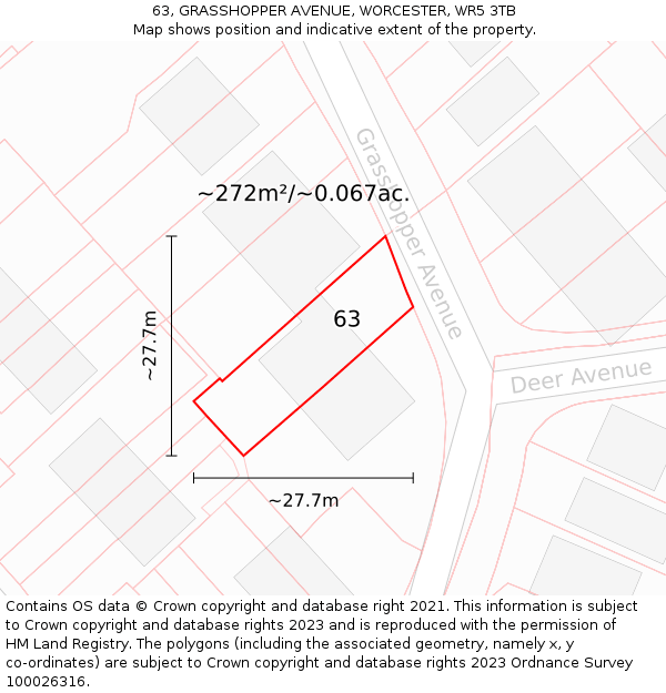 63, GRASSHOPPER AVENUE, WORCESTER, WR5 3TB: Plot and title map
