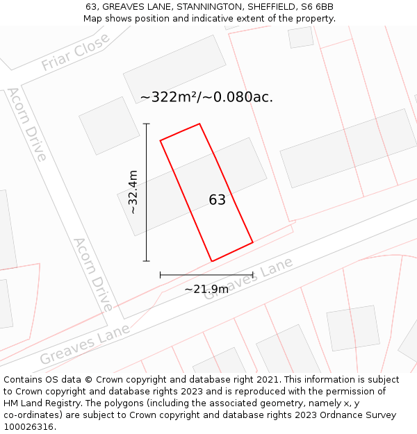 63, GREAVES LANE, STANNINGTON, SHEFFIELD, S6 6BB: Plot and title map
