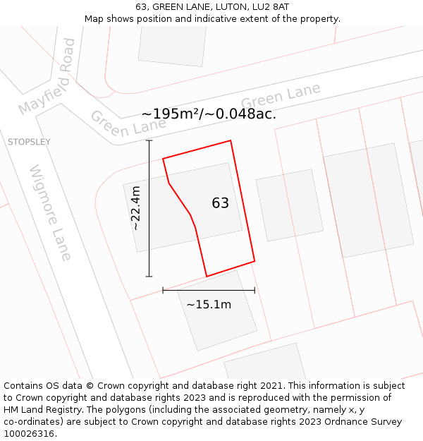 63, GREEN LANE, LUTON, LU2 8AT: Plot and title map