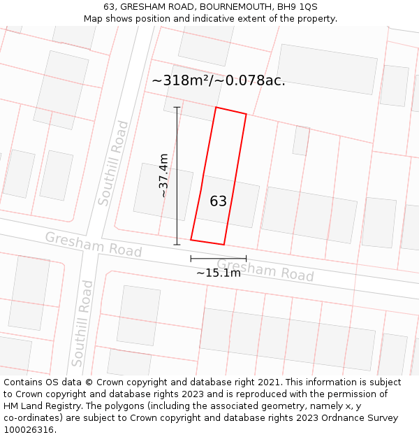 63, GRESHAM ROAD, BOURNEMOUTH, BH9 1QS: Plot and title map