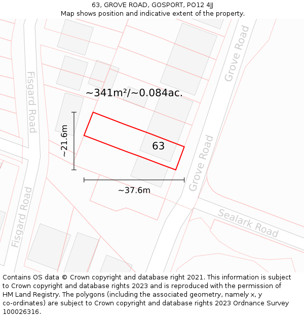 63, GROVE ROAD, GOSPORT, PO12 4JJ: Plot and title map