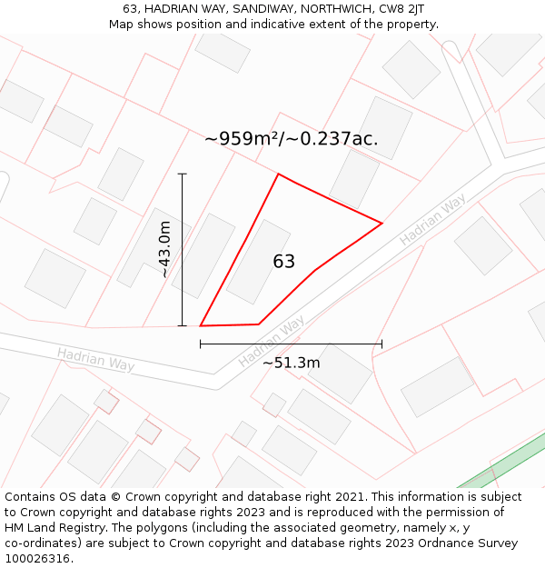 63, HADRIAN WAY, SANDIWAY, NORTHWICH, CW8 2JT: Plot and title map