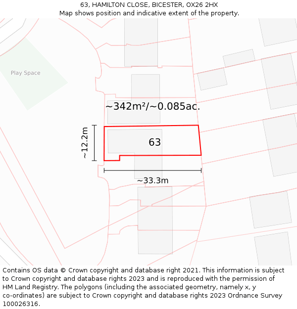 63, HAMILTON CLOSE, BICESTER, OX26 2HX: Plot and title map