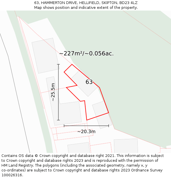 63, HAMMERTON DRIVE, HELLIFIELD, SKIPTON, BD23 4LZ: Plot and title map