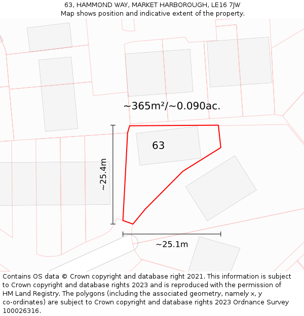 63, HAMMOND WAY, MARKET HARBOROUGH, LE16 7JW: Plot and title map