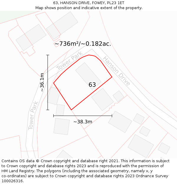 63, HANSON DRIVE, FOWEY, PL23 1ET: Plot and title map