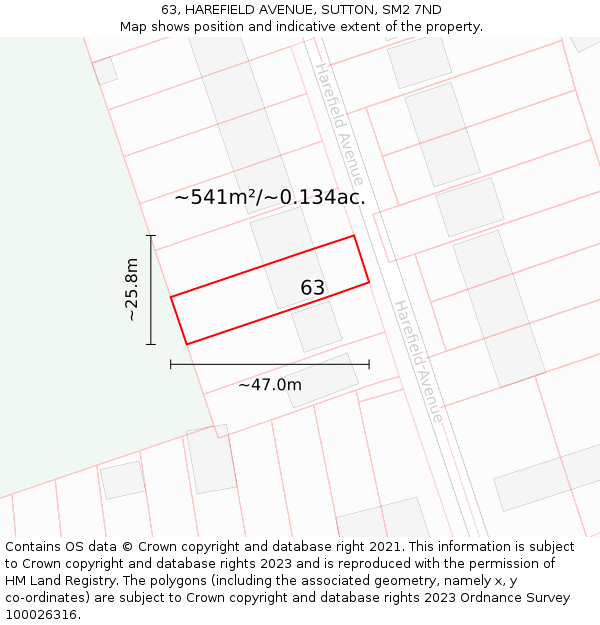 63, HAREFIELD AVENUE, SUTTON, SM2 7ND: Plot and title map