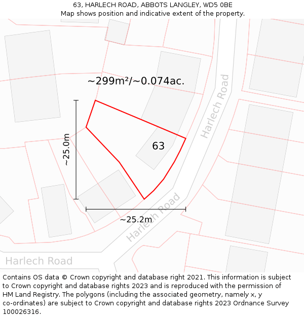 63, HARLECH ROAD, ABBOTS LANGLEY, WD5 0BE: Plot and title map