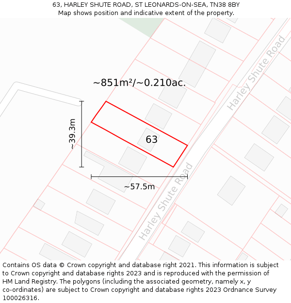 63, HARLEY SHUTE ROAD, ST LEONARDS-ON-SEA, TN38 8BY: Plot and title map