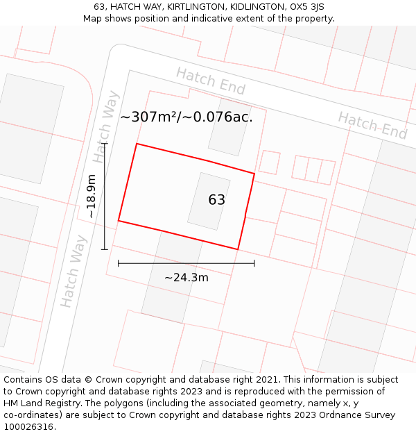63, HATCH WAY, KIRTLINGTON, KIDLINGTON, OX5 3JS: Plot and title map