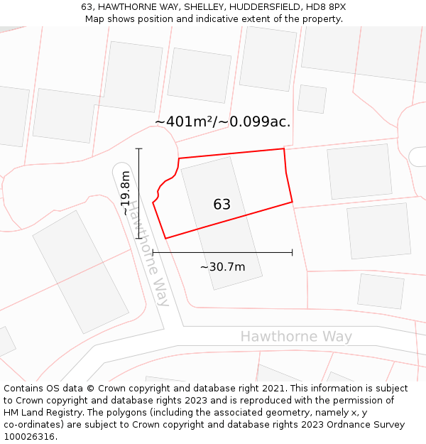 63, HAWTHORNE WAY, SHELLEY, HUDDERSFIELD, HD8 8PX: Plot and title map