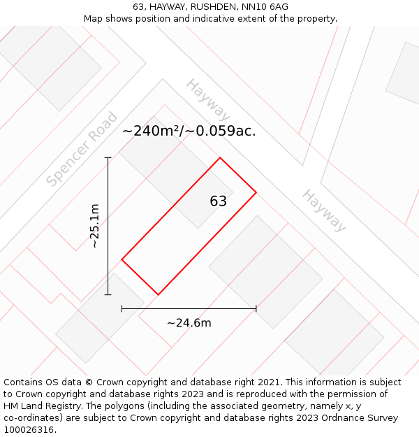 63, HAYWAY, RUSHDEN, NN10 6AG: Plot and title map