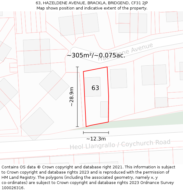 63, HAZELDENE AVENUE, BRACKLA, BRIDGEND, CF31 2JP: Plot and title map