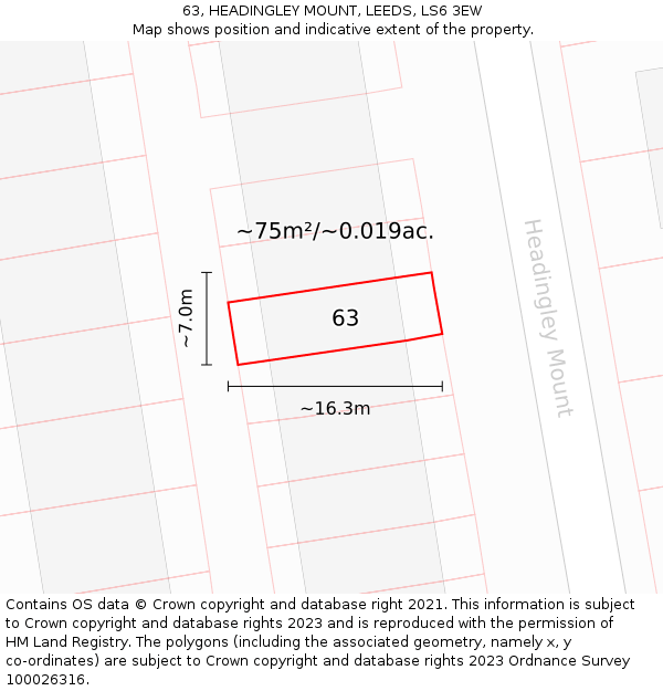 63, HEADINGLEY MOUNT, LEEDS, LS6 3EW: Plot and title map