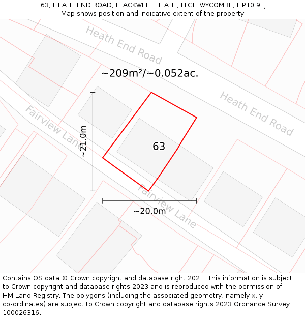 63, HEATH END ROAD, FLACKWELL HEATH, HIGH WYCOMBE, HP10 9EJ: Plot and title map