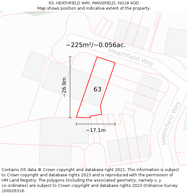 63, HEATHFIELD WAY, MANSFIELD, NG18 4GD: Plot and title map
