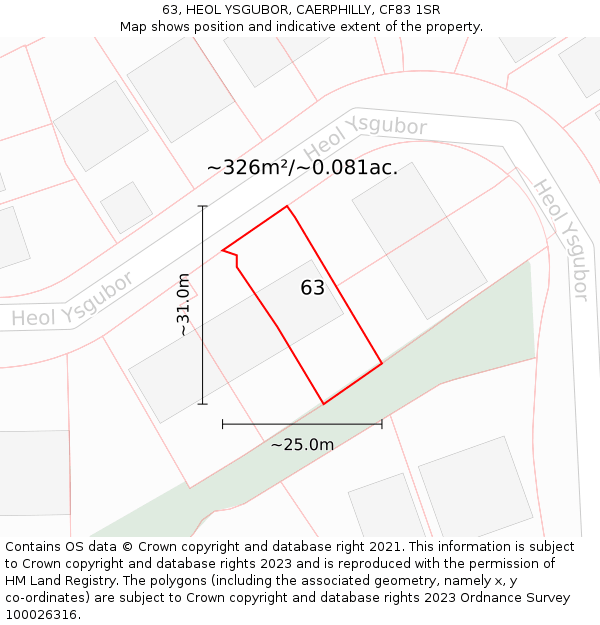 63, HEOL YSGUBOR, CAERPHILLY, CF83 1SR: Plot and title map