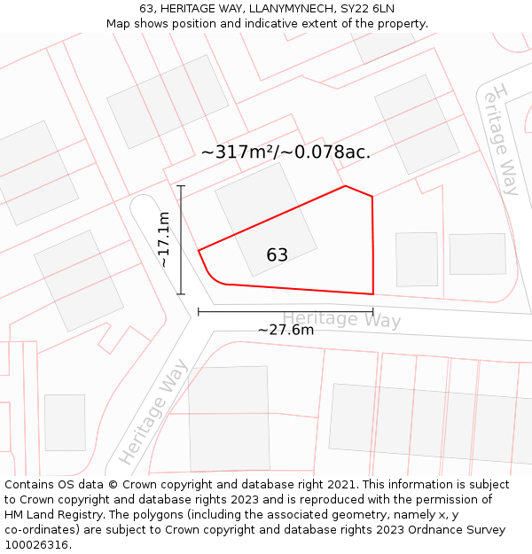 63, HERITAGE WAY, LLANYMYNECH, SY22 6LN: Plot and title map
