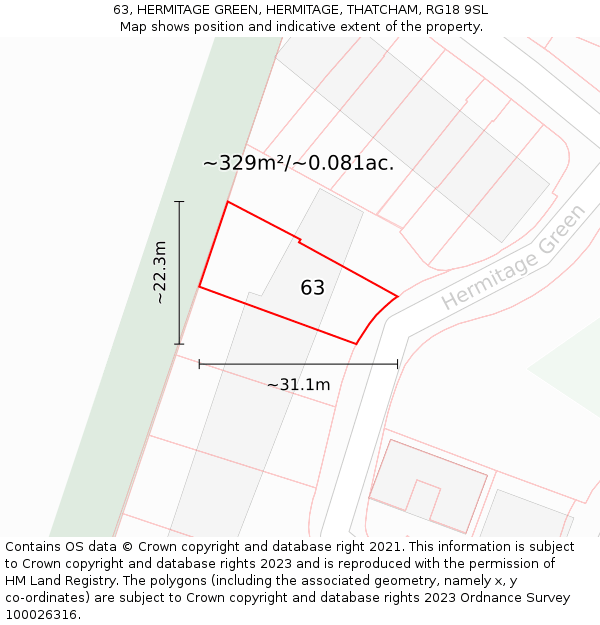 63, HERMITAGE GREEN, HERMITAGE, THATCHAM, RG18 9SL: Plot and title map