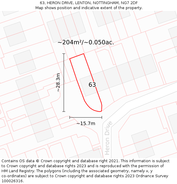 63, HERON DRIVE, LENTON, NOTTINGHAM, NG7 2DF: Plot and title map