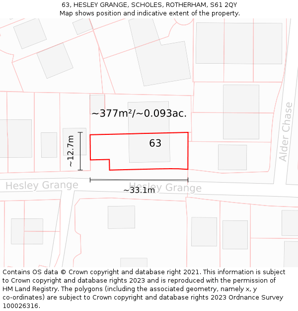 63, HESLEY GRANGE, SCHOLES, ROTHERHAM, S61 2QY: Plot and title map