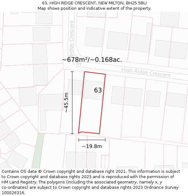 63, HIGH RIDGE CRESCENT, NEW MILTON, BH25 5BU: Plot and title map