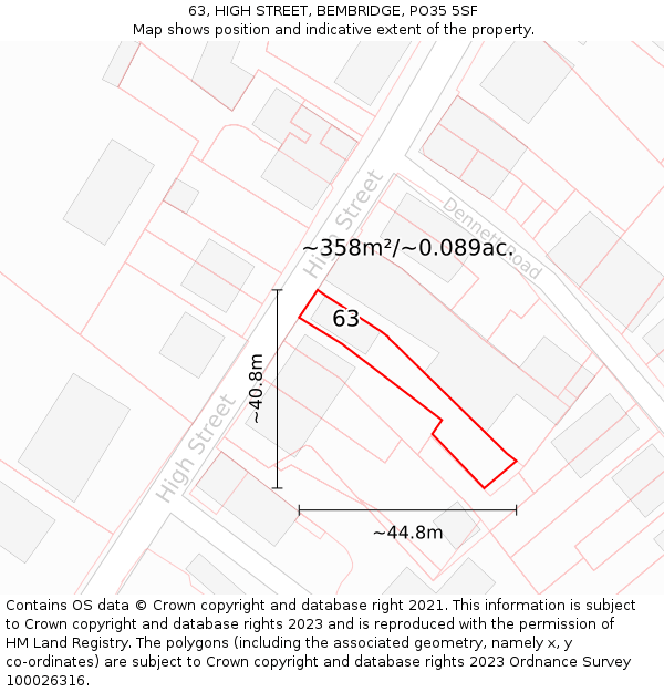 63, HIGH STREET, BEMBRIDGE, PO35 5SF: Plot and title map