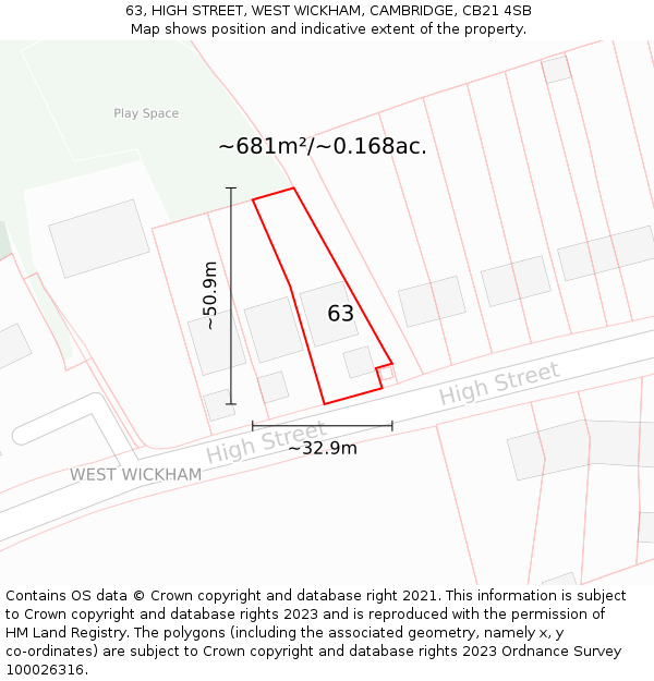 63, HIGH STREET, WEST WICKHAM, CAMBRIDGE, CB21 4SB: Plot and title map