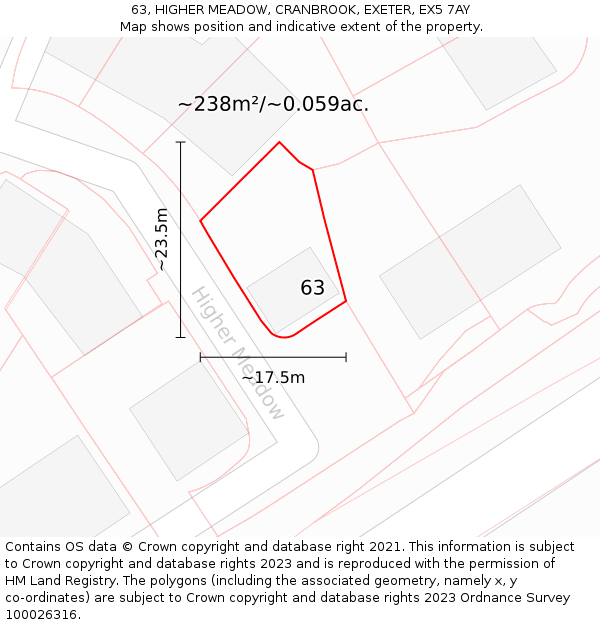 63, HIGHER MEADOW, CRANBROOK, EXETER, EX5 7AY: Plot and title map