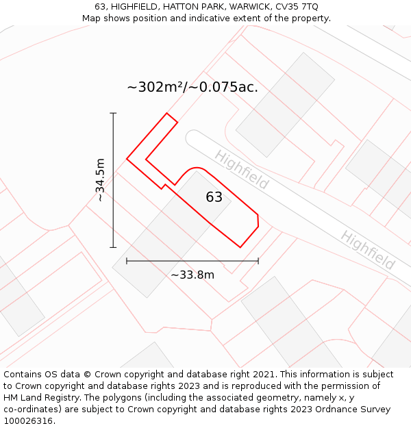 63, HIGHFIELD, HATTON PARK, WARWICK, CV35 7TQ: Plot and title map