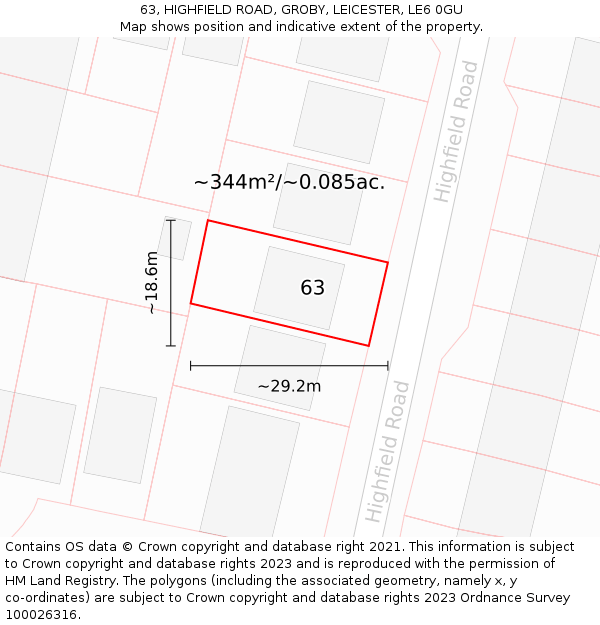 63, HIGHFIELD ROAD, GROBY, LEICESTER, LE6 0GU: Plot and title map
