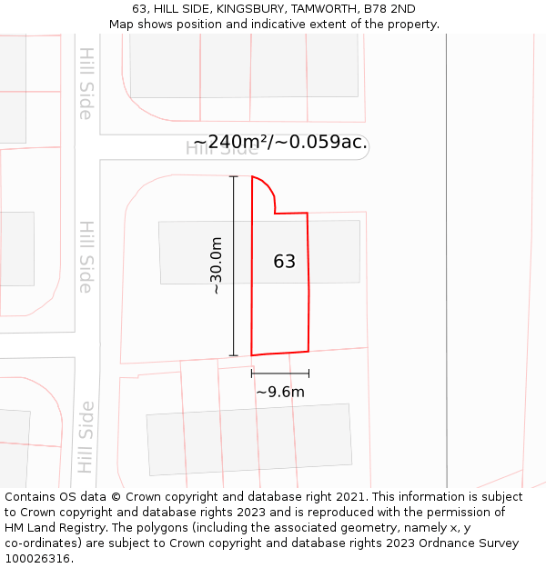 63, HILL SIDE, KINGSBURY, TAMWORTH, B78 2ND: Plot and title map