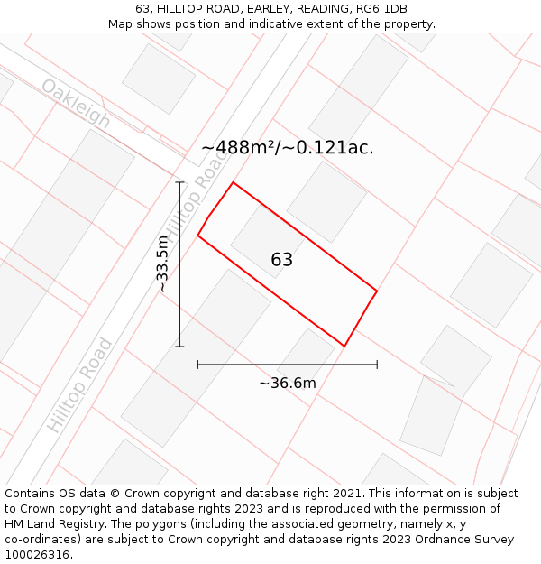 63, HILLTOP ROAD, EARLEY, READING, RG6 1DB: Plot and title map