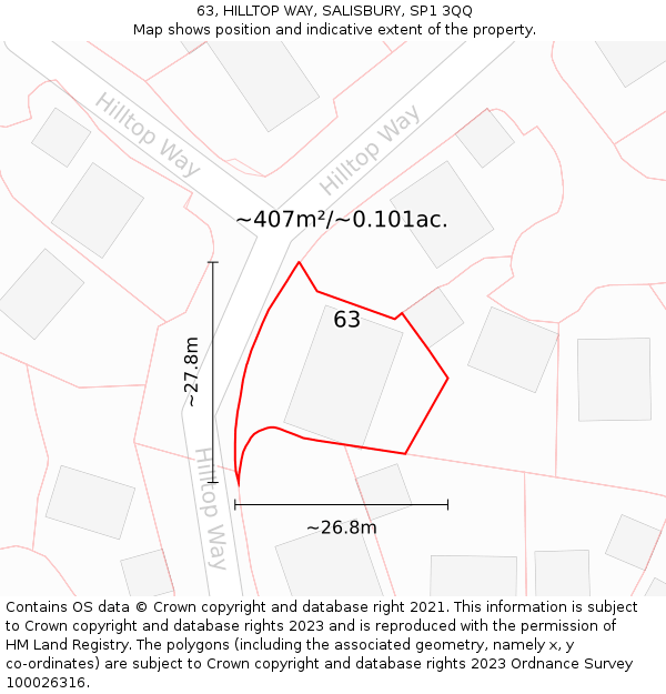 63, HILLTOP WAY, SALISBURY, SP1 3QQ: Plot and title map