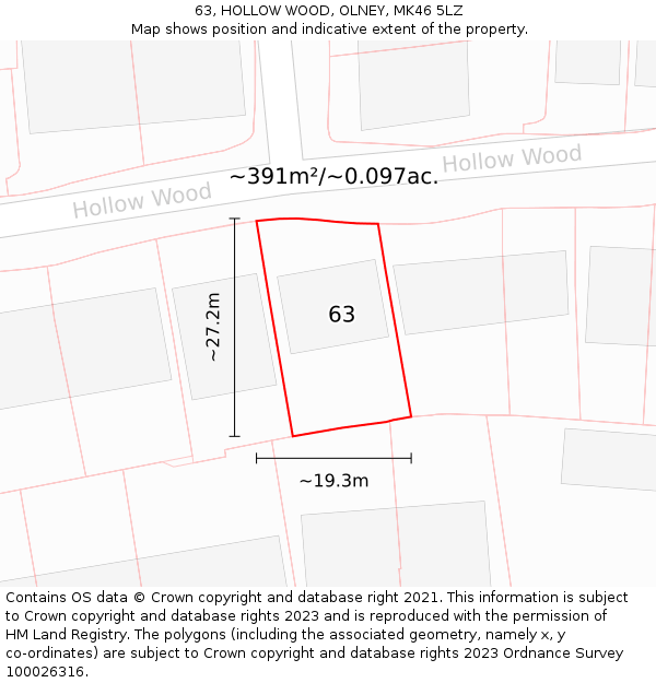 63, HOLLOW WOOD, OLNEY, MK46 5LZ: Plot and title map