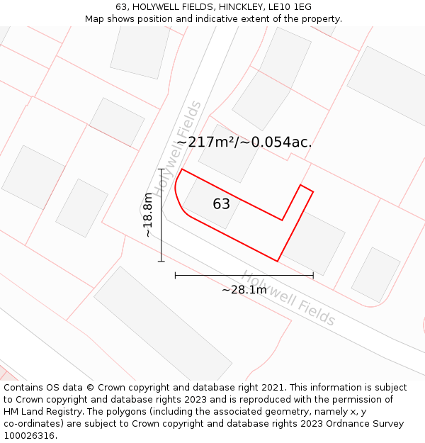 63, HOLYWELL FIELDS, HINCKLEY, LE10 1EG: Plot and title map